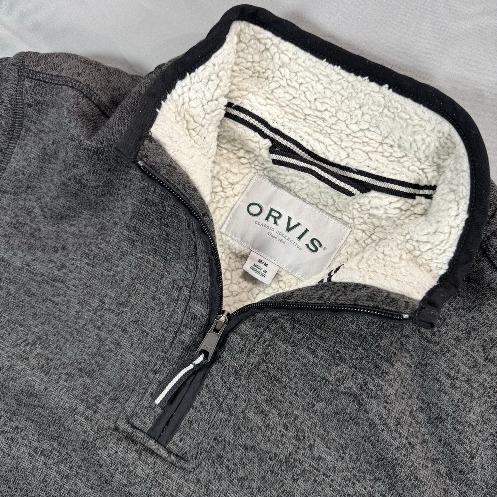 Orvis Sweater Men's‎ Large Gray Pullover Fleece Sherpa Lined Shacket Oversized